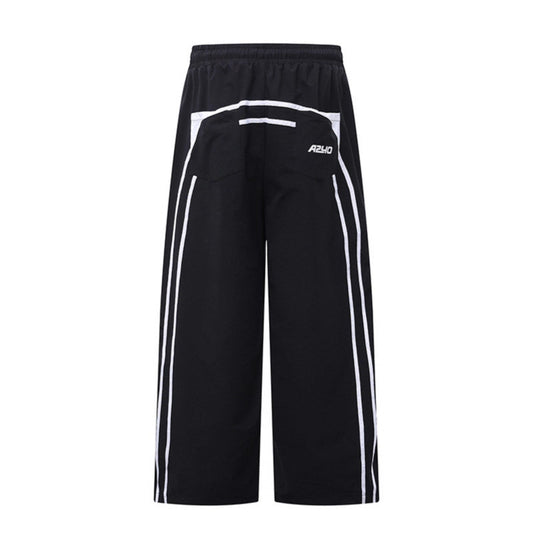 Pants Pleated Spliced Stripe Unisex New Loose Casual Knife Cut Long Pants Trendy
