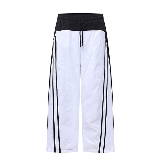 Pants Pleated Spliced Stripe Unisex New Loose Casual Knife Cut Long Pants Trendy