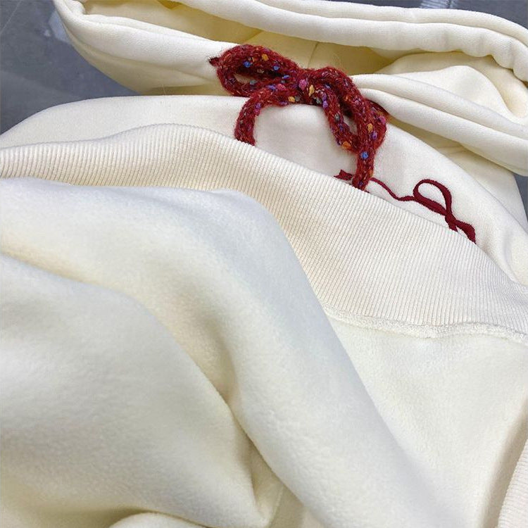 Cute Cartoon Embroidered Hoodie for Women, Fleece-Lined Thickened Lazy Style Top Jacket